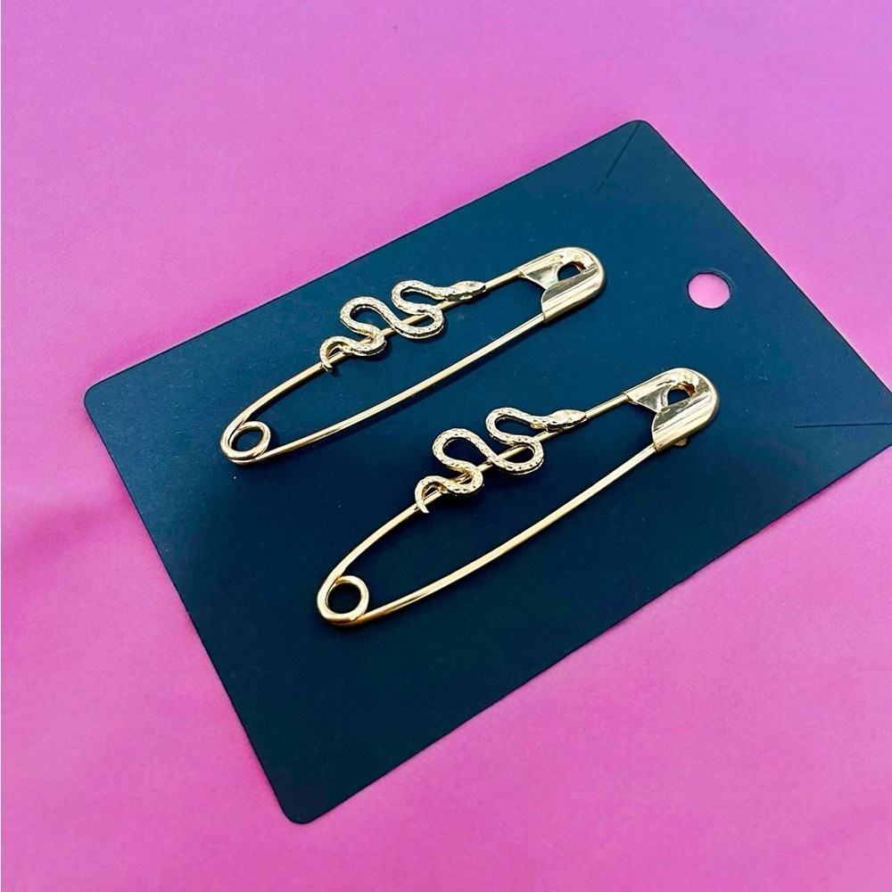 Snakes & Pins Gold Earrings